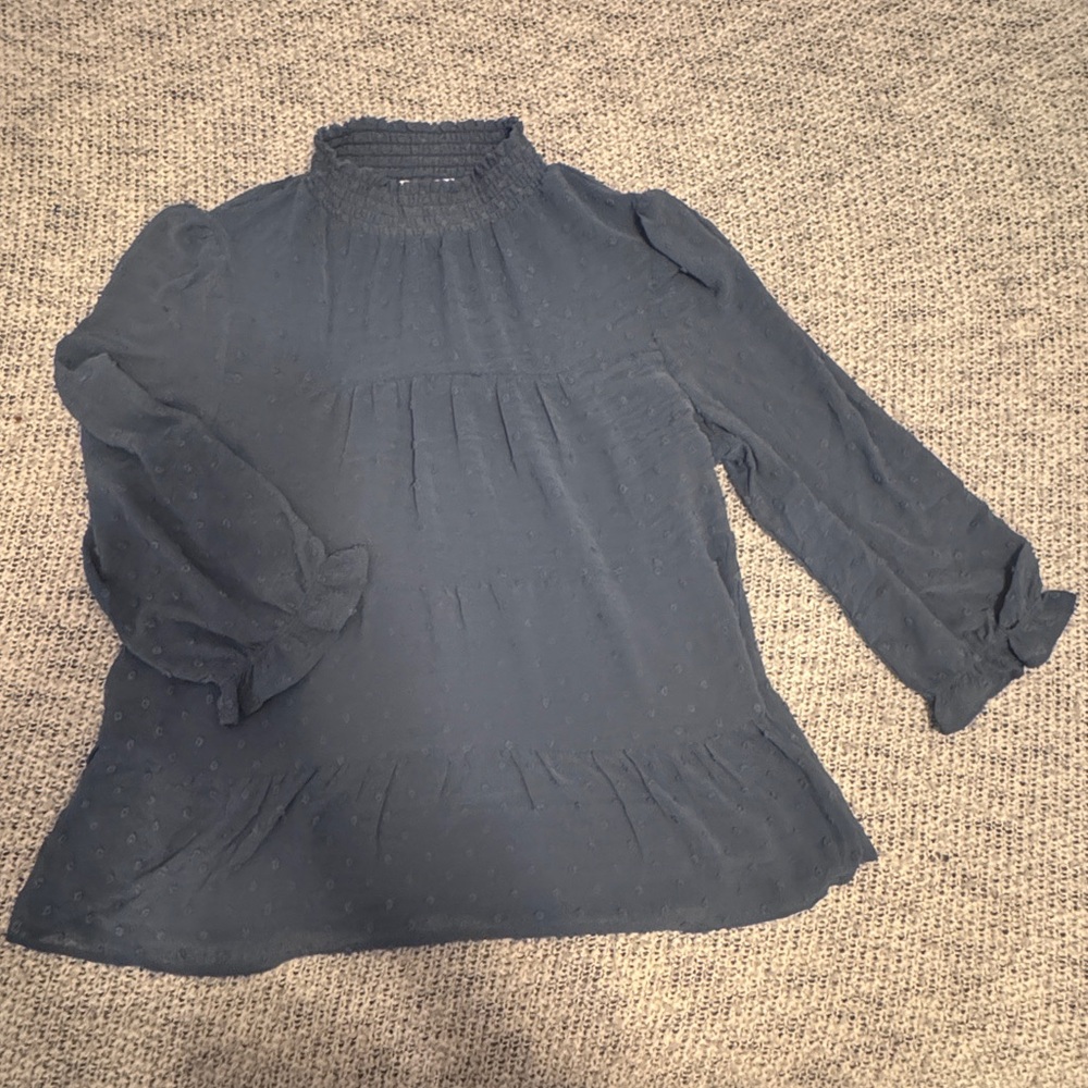 Monteau Los Angeles Blue Textured Smocked Neck Blouse XL